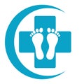 Foot care logo illustration. Footprints of a person with a medical cross